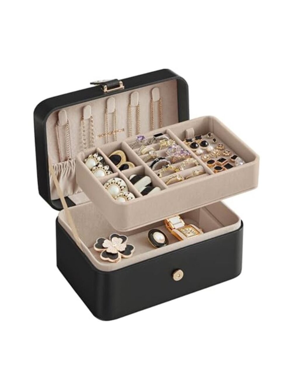 Travel Jewelry Organizer Case 2 Layer Velvet Earring Necklace Ring Holder Box